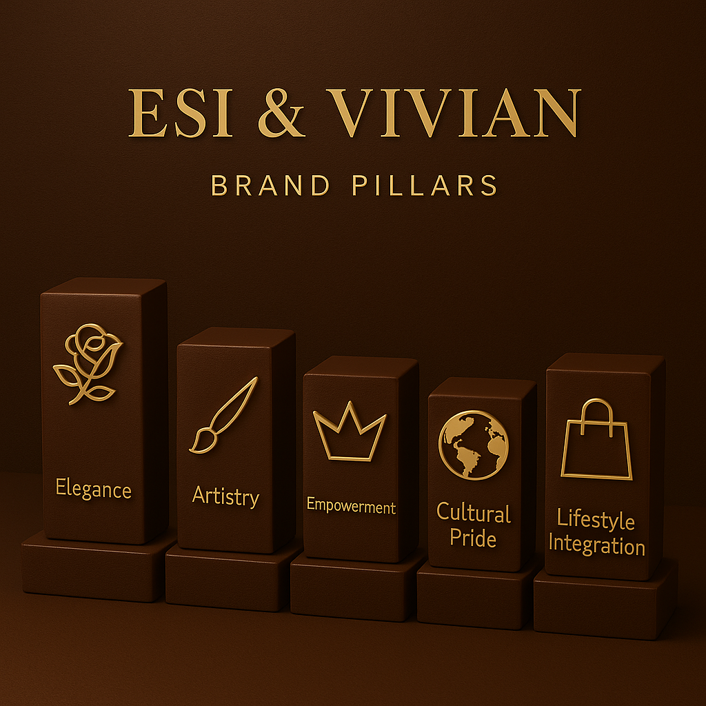 Esi & Vivian's 5 Brand Pillars: Elegance, Artistry, Empowerment, Cultural Pride, Lifestyle Integration